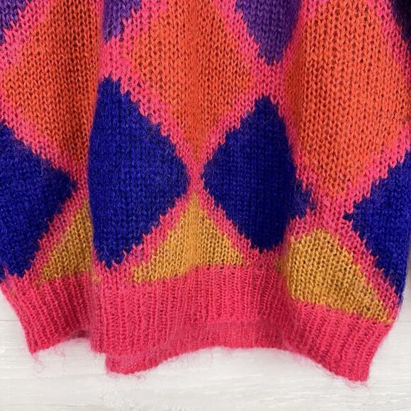 Vintage Rolled Neck Sweater Women M Mohair Blend Whimsical Diamond Oversized Y2K - Picture 5 of 12